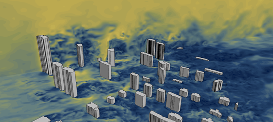 Computational LES simulation of winds in a city