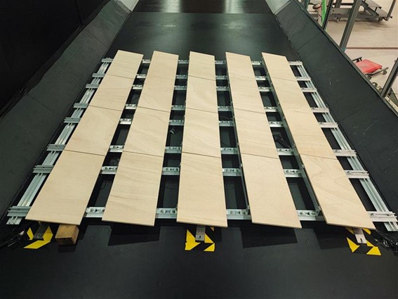 Scale model of solar panels in a wind tunnel